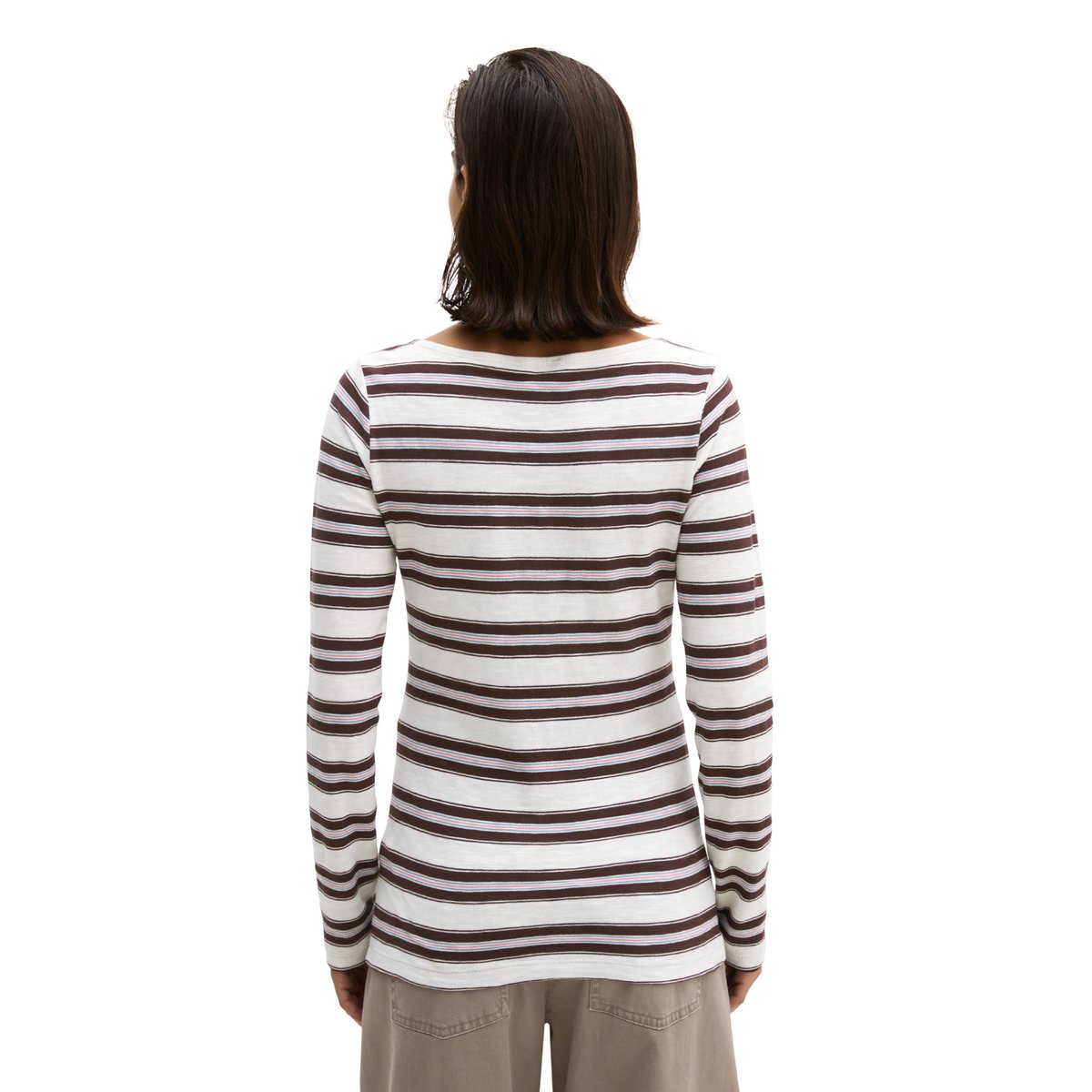 T-shirt long rayé regular en qualité Organic Cotton vieux rose, MARC O'POLO