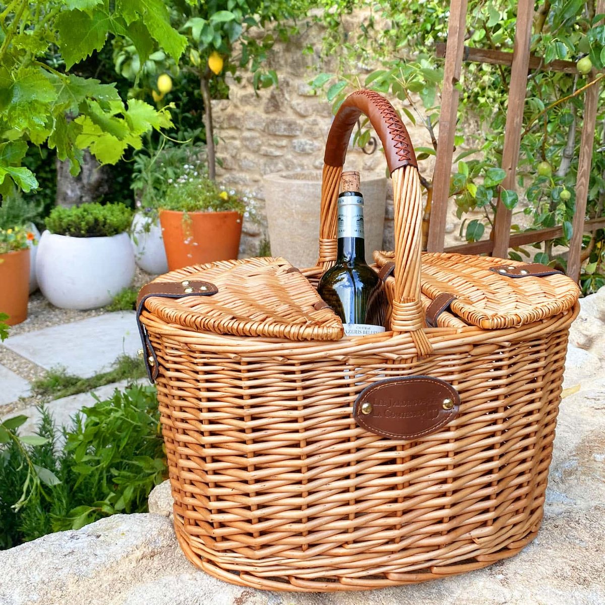 Panier porte-bouteilles en osier avec compartiments couleur unique, LES JARDINS DE LA COMTESSE