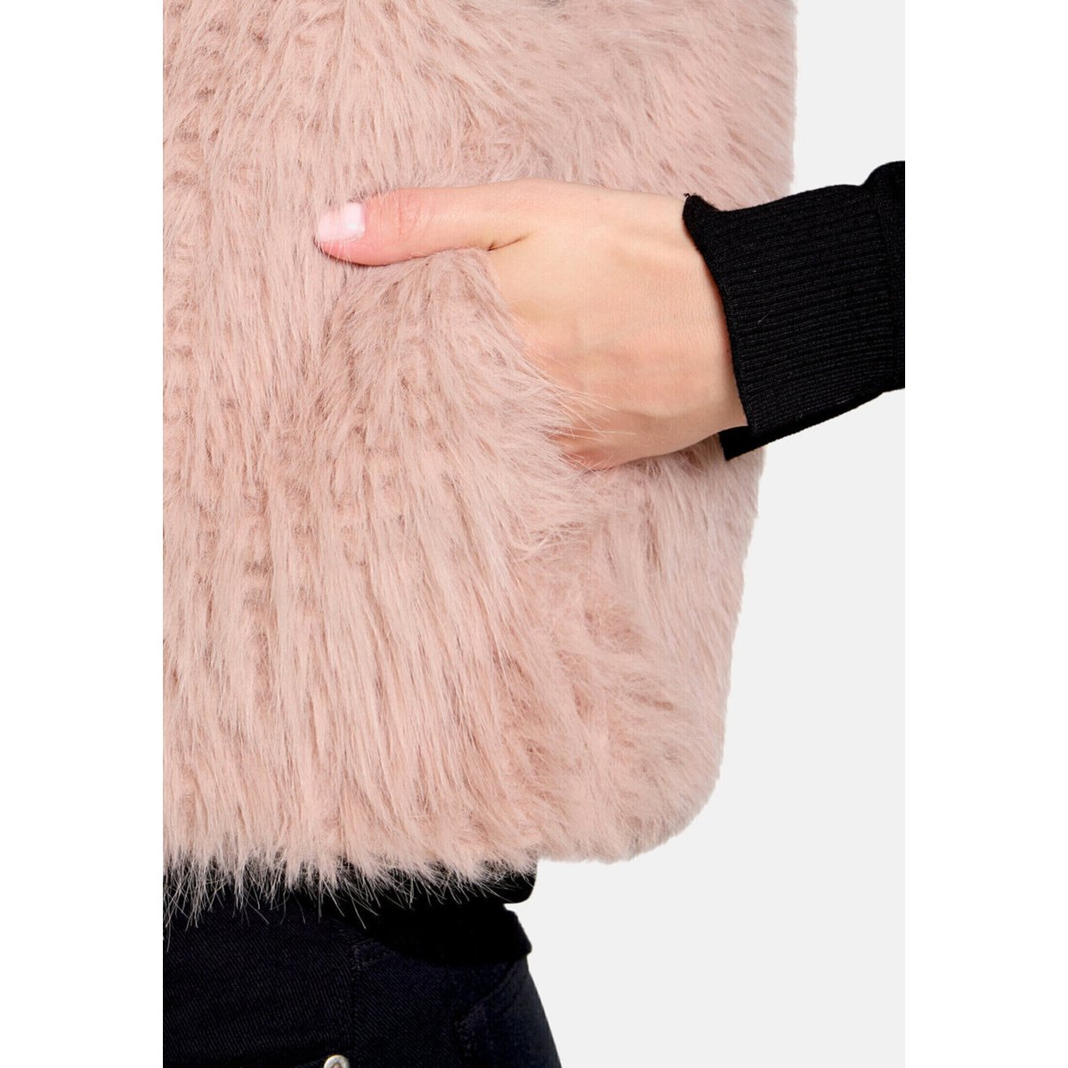 Veste sans manches en peluche à col rose dust, AMBER & JUNE