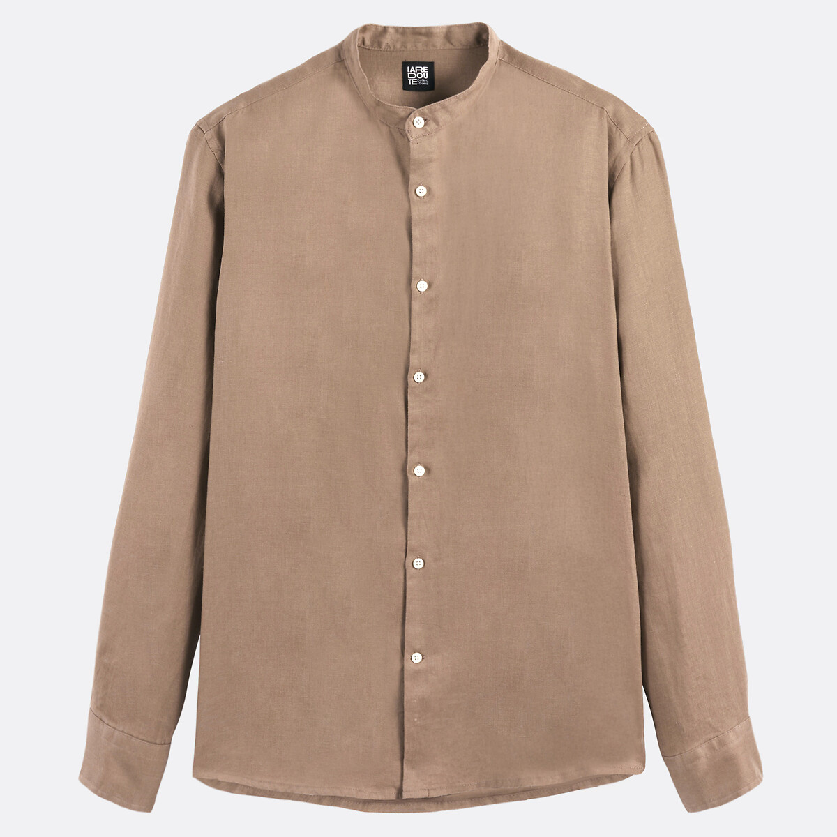 Camisa de lino recta con cuello mao, Signature AURELE beige tabaco, LA REDOUTE COLLECTIONS