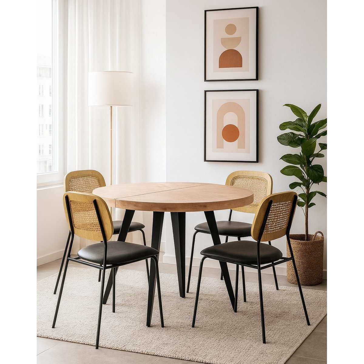 Ensemble repas en bois et 4 chaises Memphis - MATIKA noir, MATHI DESIGN