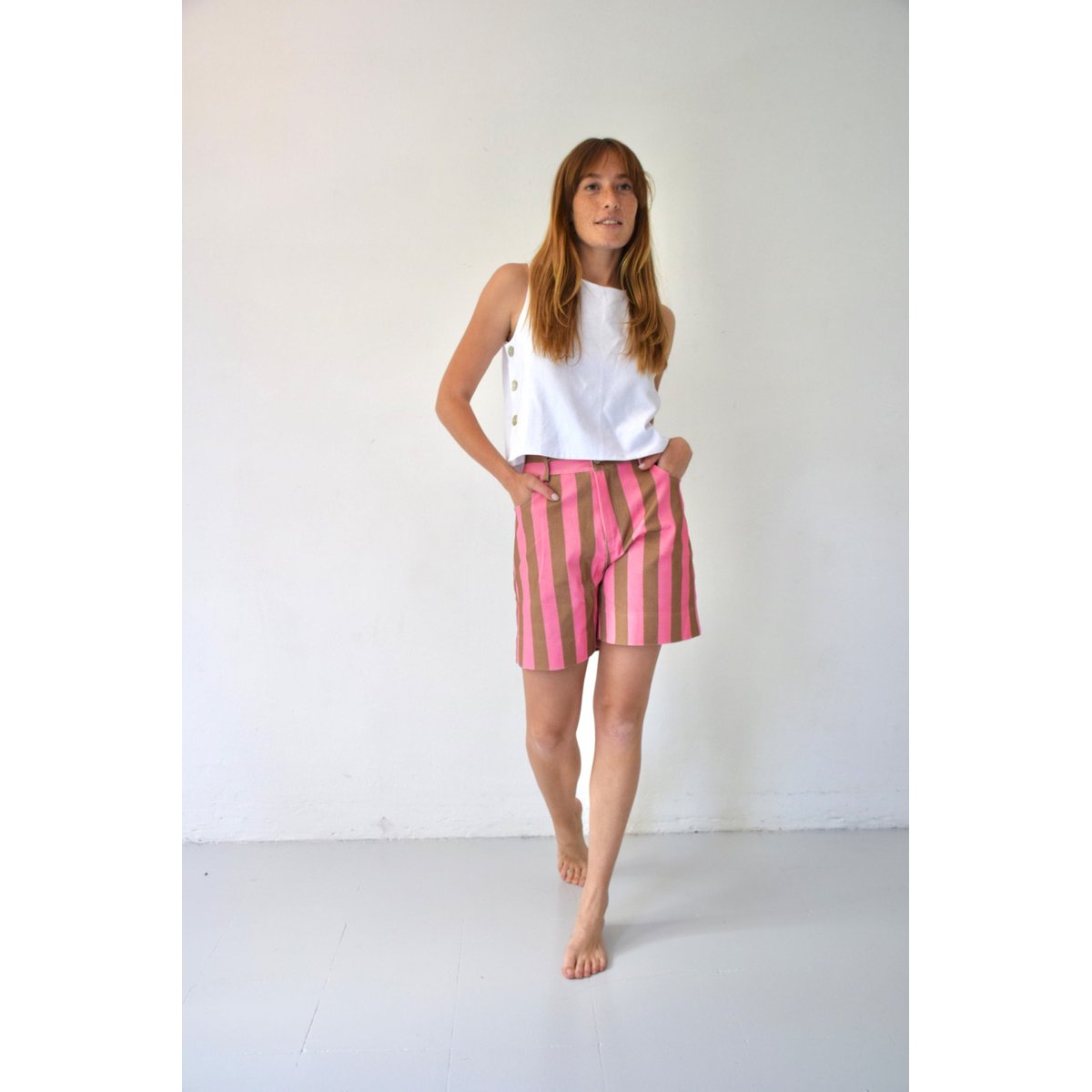 Short droit rayé GALA rose / marron, MINDTRAVELER