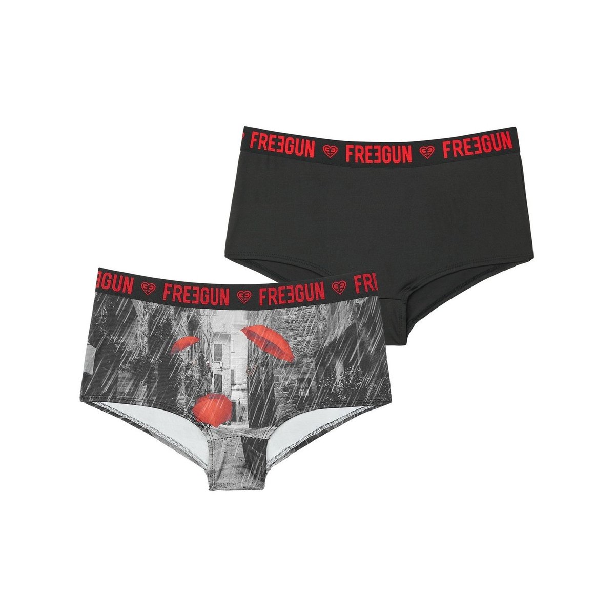 Lot De 2 Shorty Microfibre noir/rouge, FREEGUN