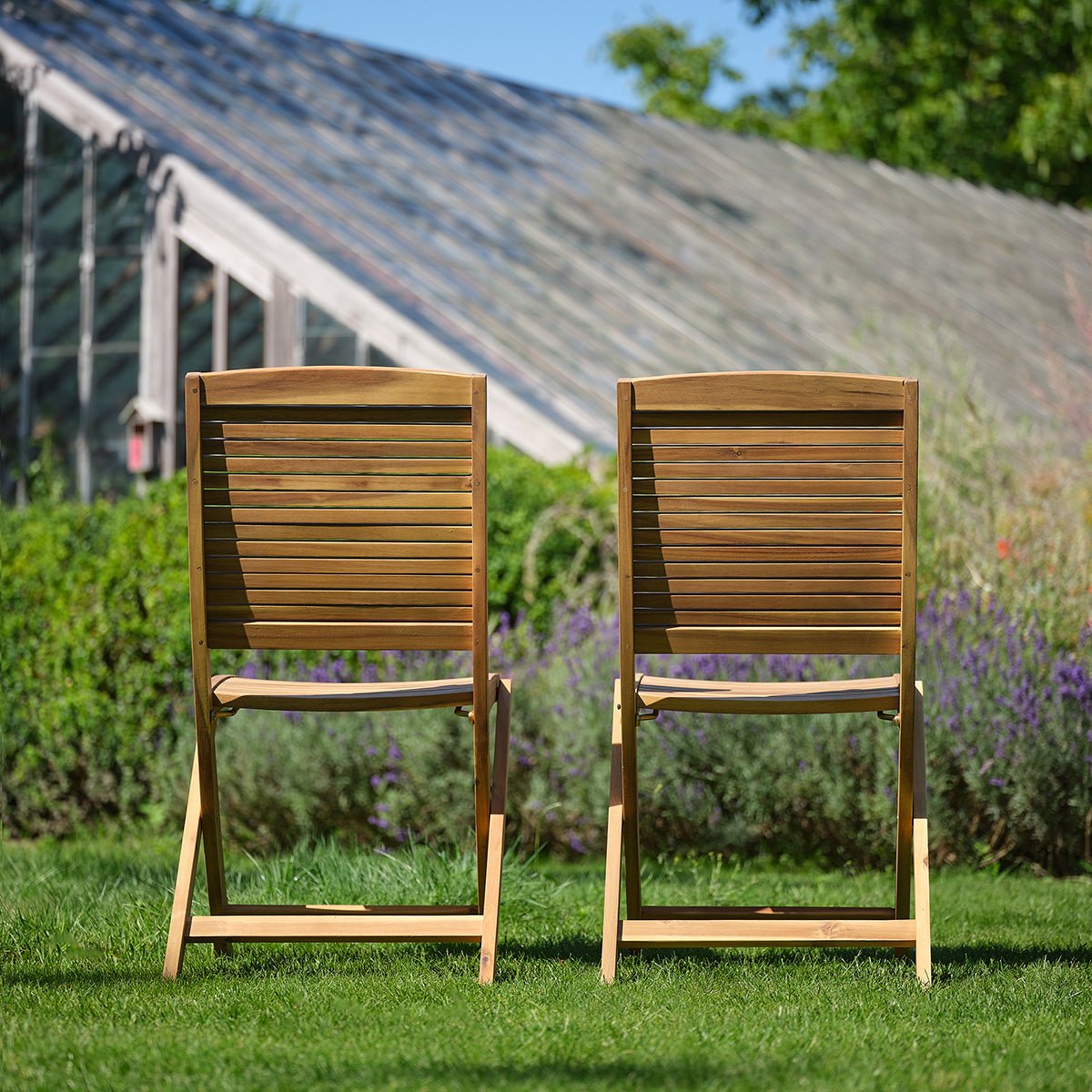 Lot de 2 chaises de jardin pliantes en acacia massif MILOS naturel, BERAH GETAH