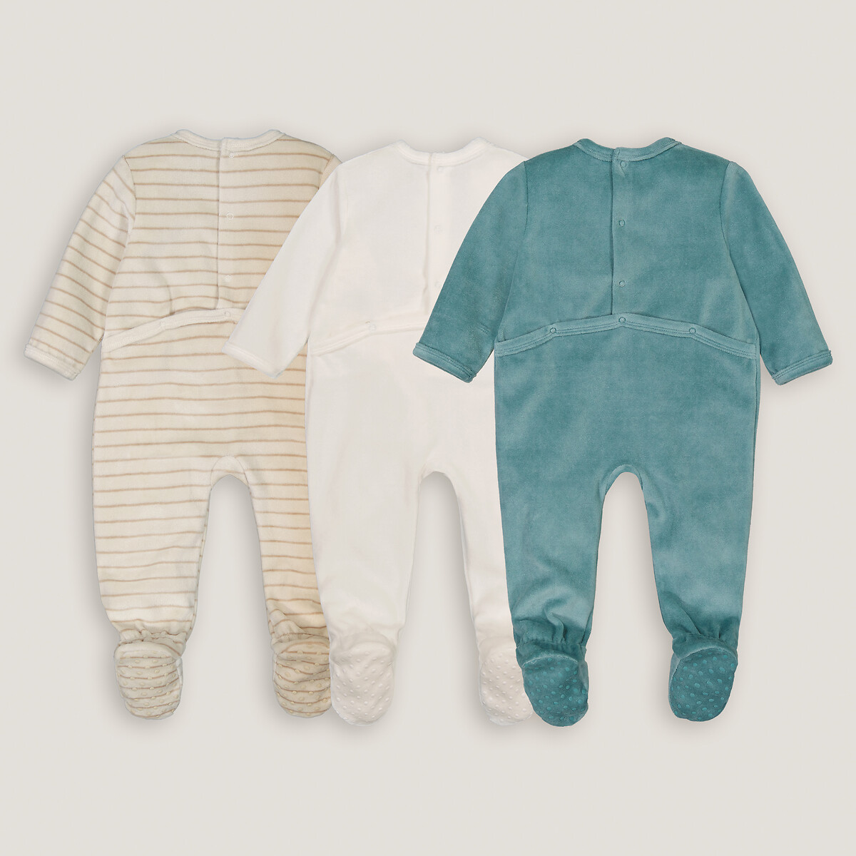 Pack of 3 Sleepsuits in Velour assorted, LA REDOUTE COLLECTIONS
