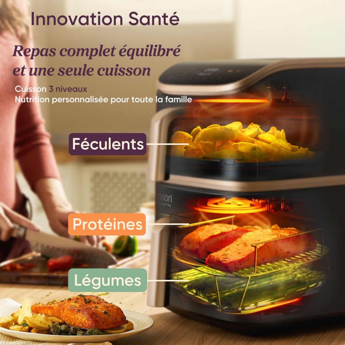 Friteuse sans huile KOSP0040EUN Turbo Tower Pro Smart, 10,8 L, panier céramique couleur unique, COSORI