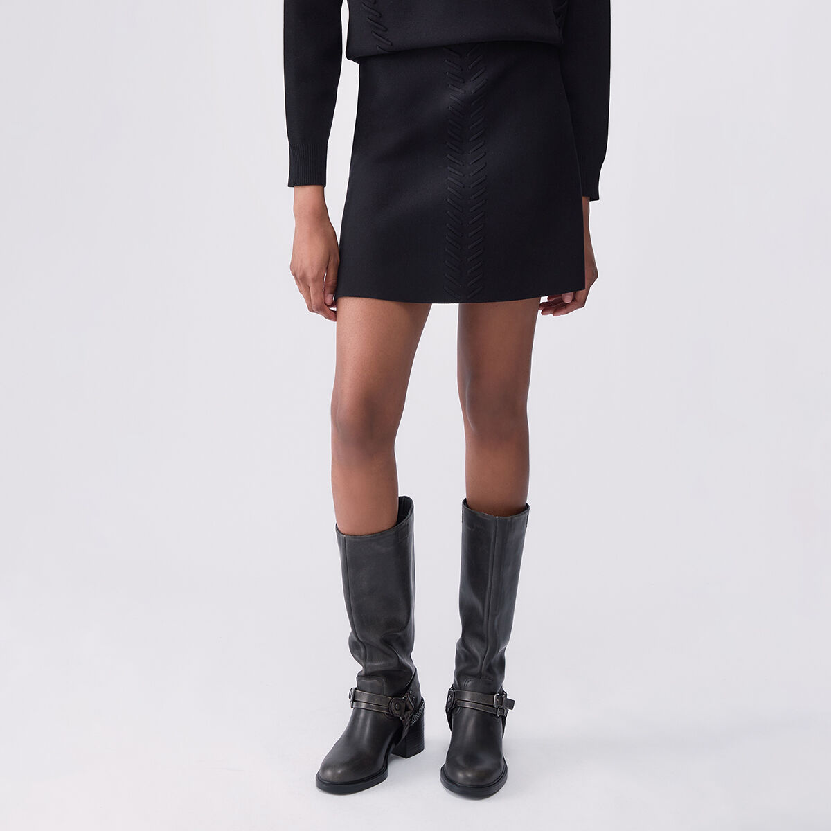 Minijupe en maille avec détails tressés noir, LIU JO
