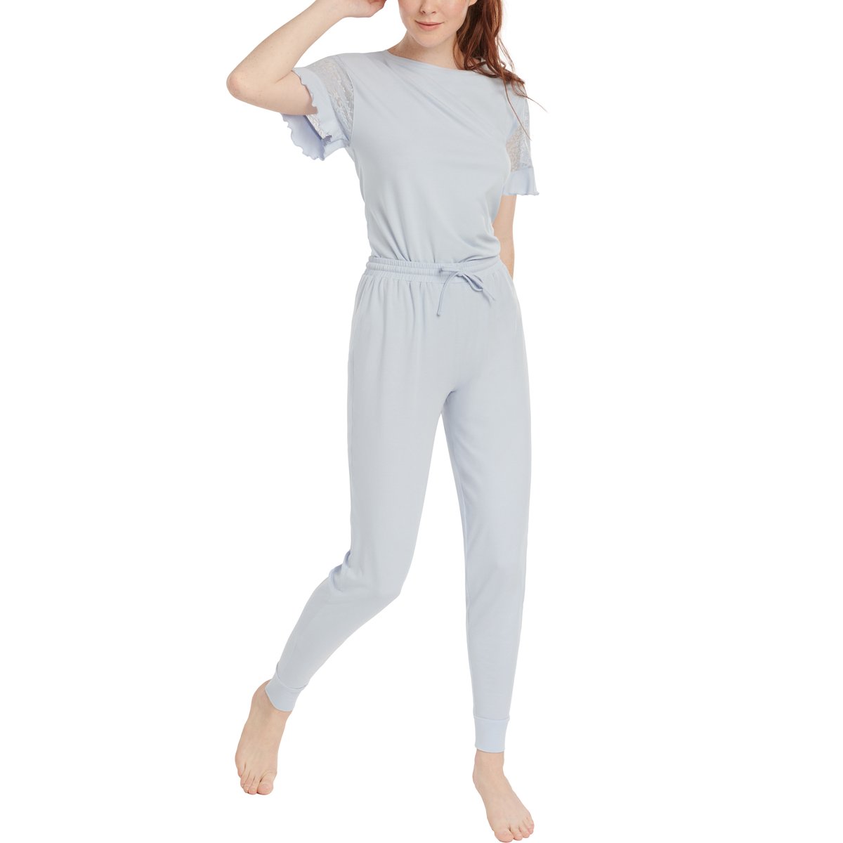 Pyjama pantalon top manches courtes Smooth bleu ciel, LISCA