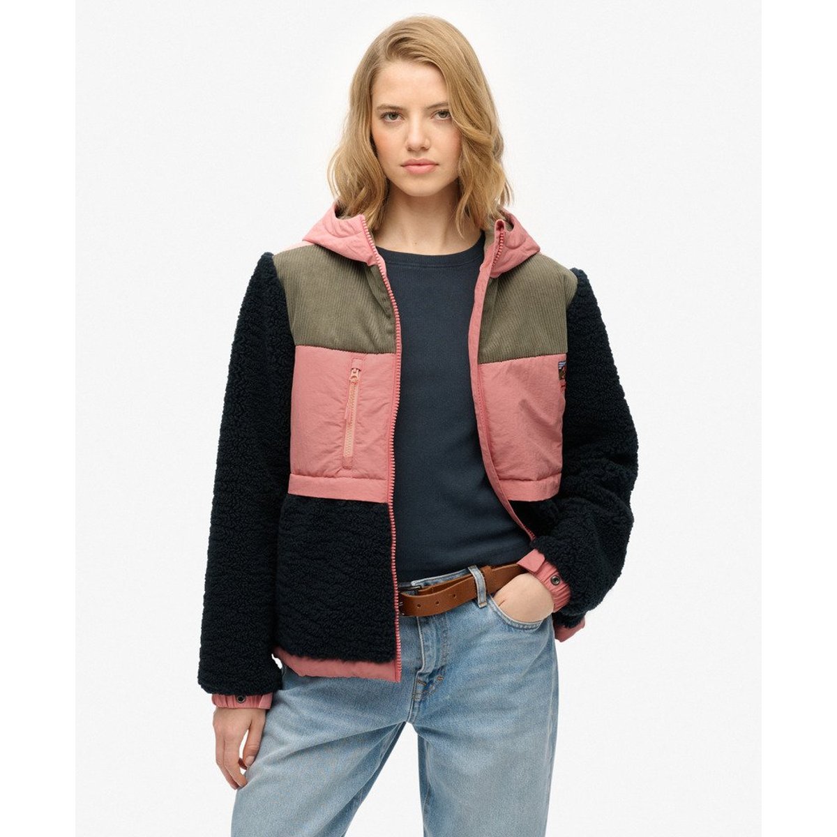 Veste Sherpa à Capuche en Polaire bleu marine éclipse, SUPERDRY