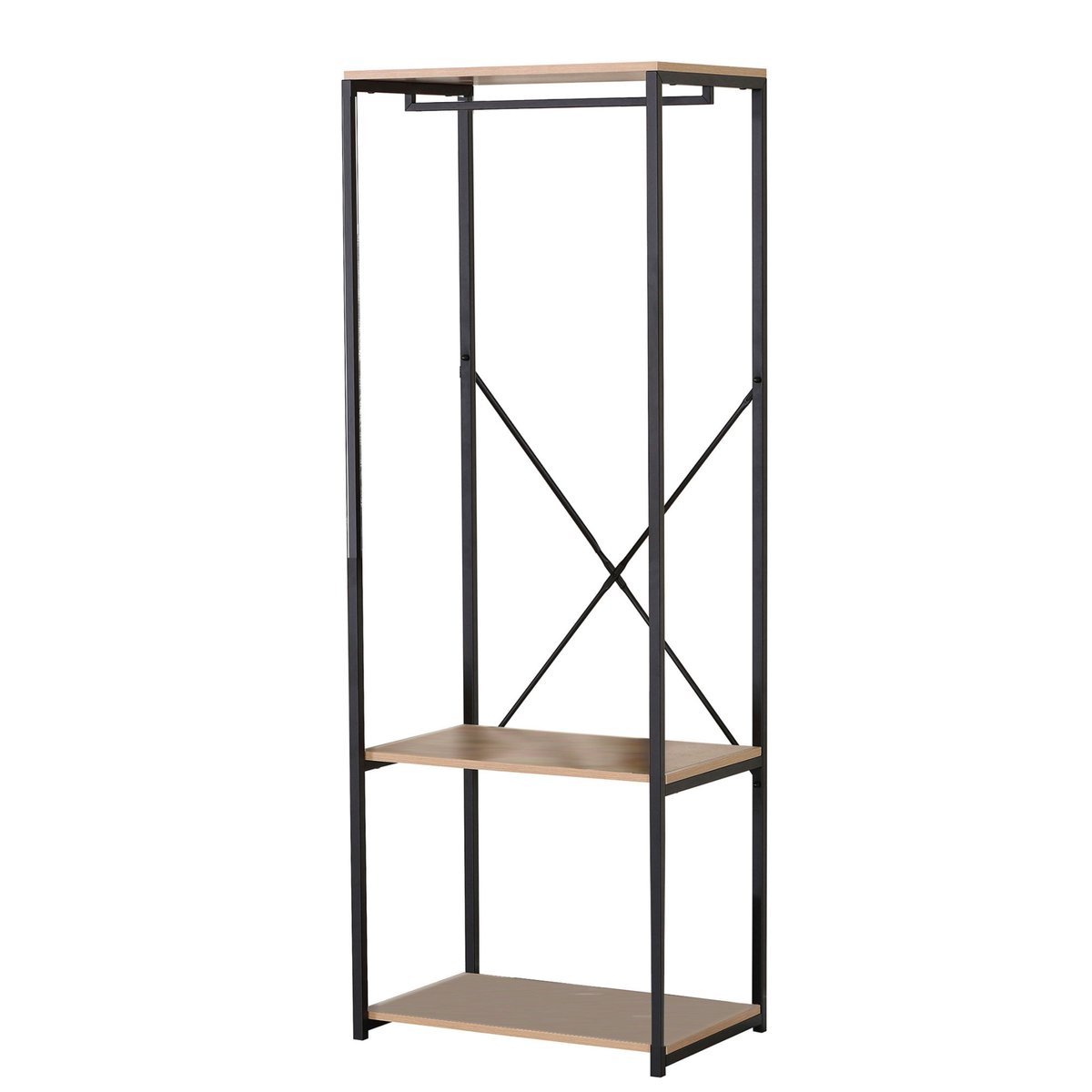 Penderie en métal noir et Bois + 2 étagères - 60x40x147cm noir, URBAN LIVING