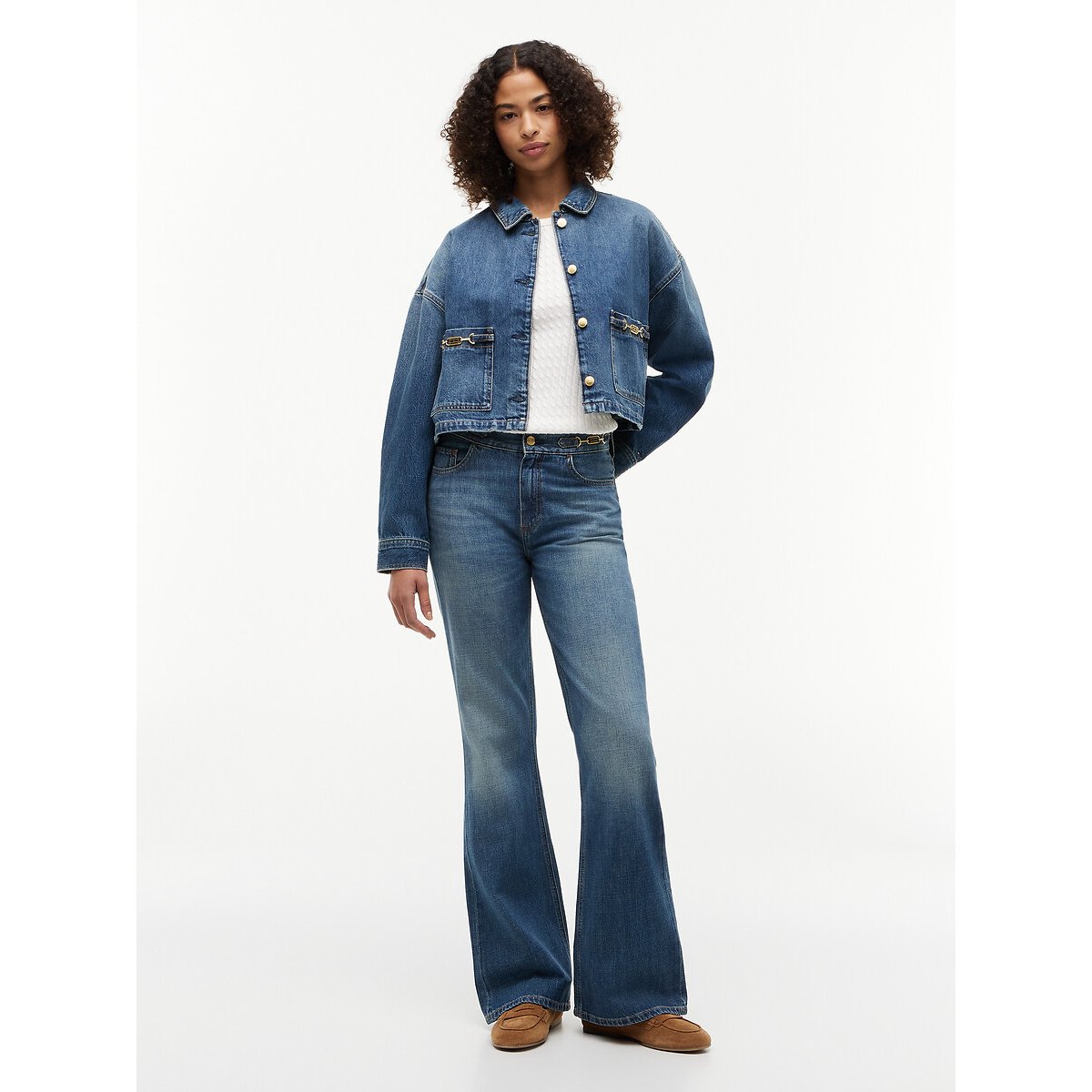 Giacca corta in jeans con morso e bandiera denim, TOMMY HILFIGER