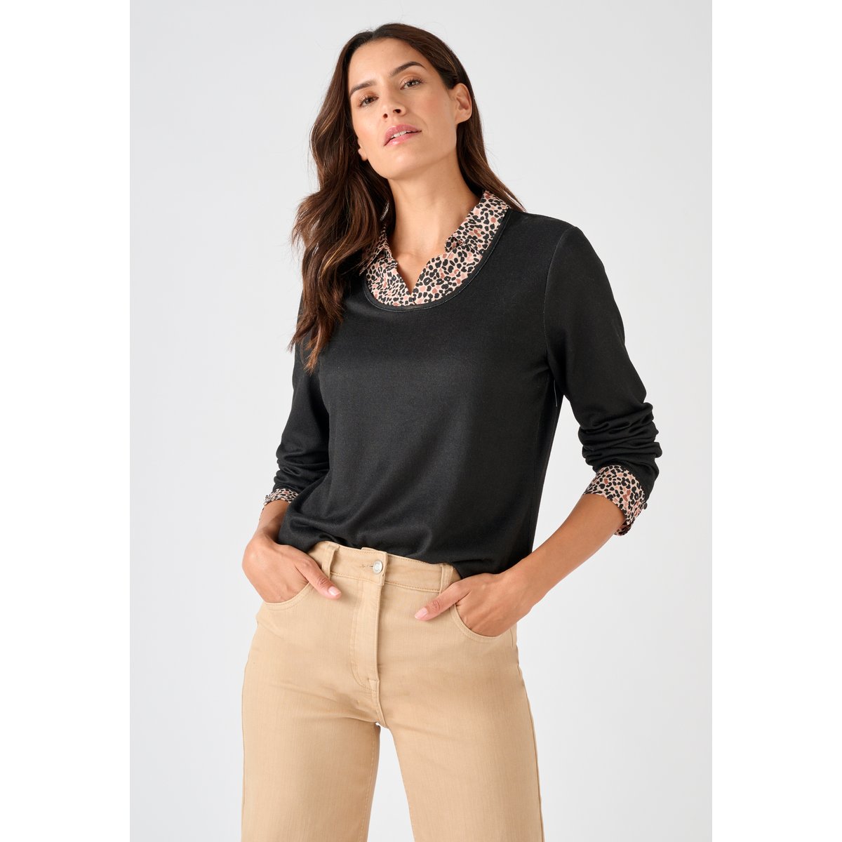 T-shirt effet 2 en 1 maille chaude noir, DAMART