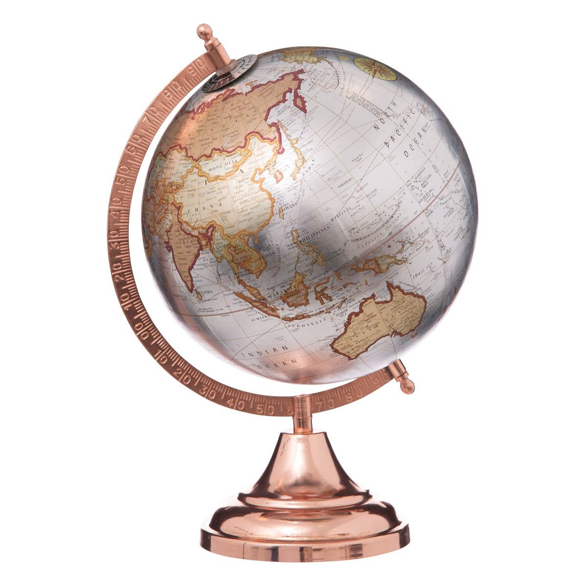 Globe terre rose doré H33cm argent, FEERIC LIGHTS & CHRISTMAS