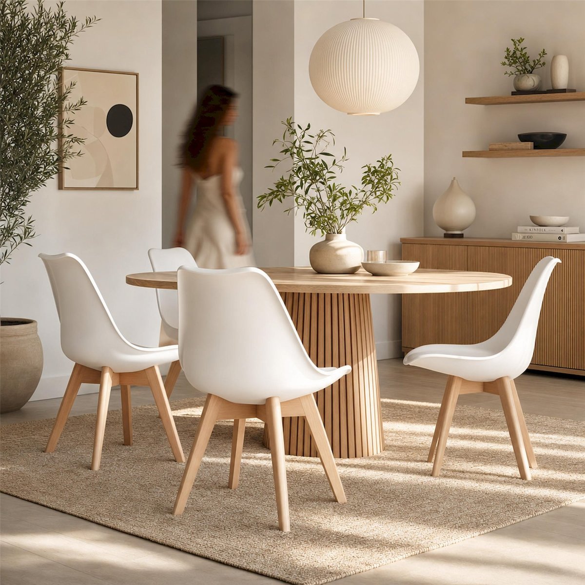 Chaise scandinave pieds bois collection SUCCINE blanc et bois clair, RECOLLECTION