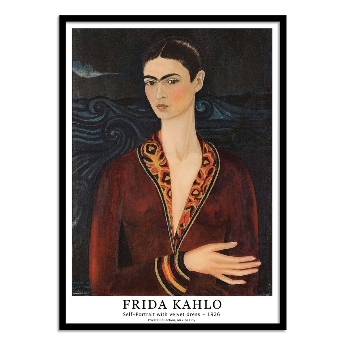 Affiche d'art - Self Portrait with velvet dress 1926 - Frida Kahlo couleur unique, WALL EDITIONS
