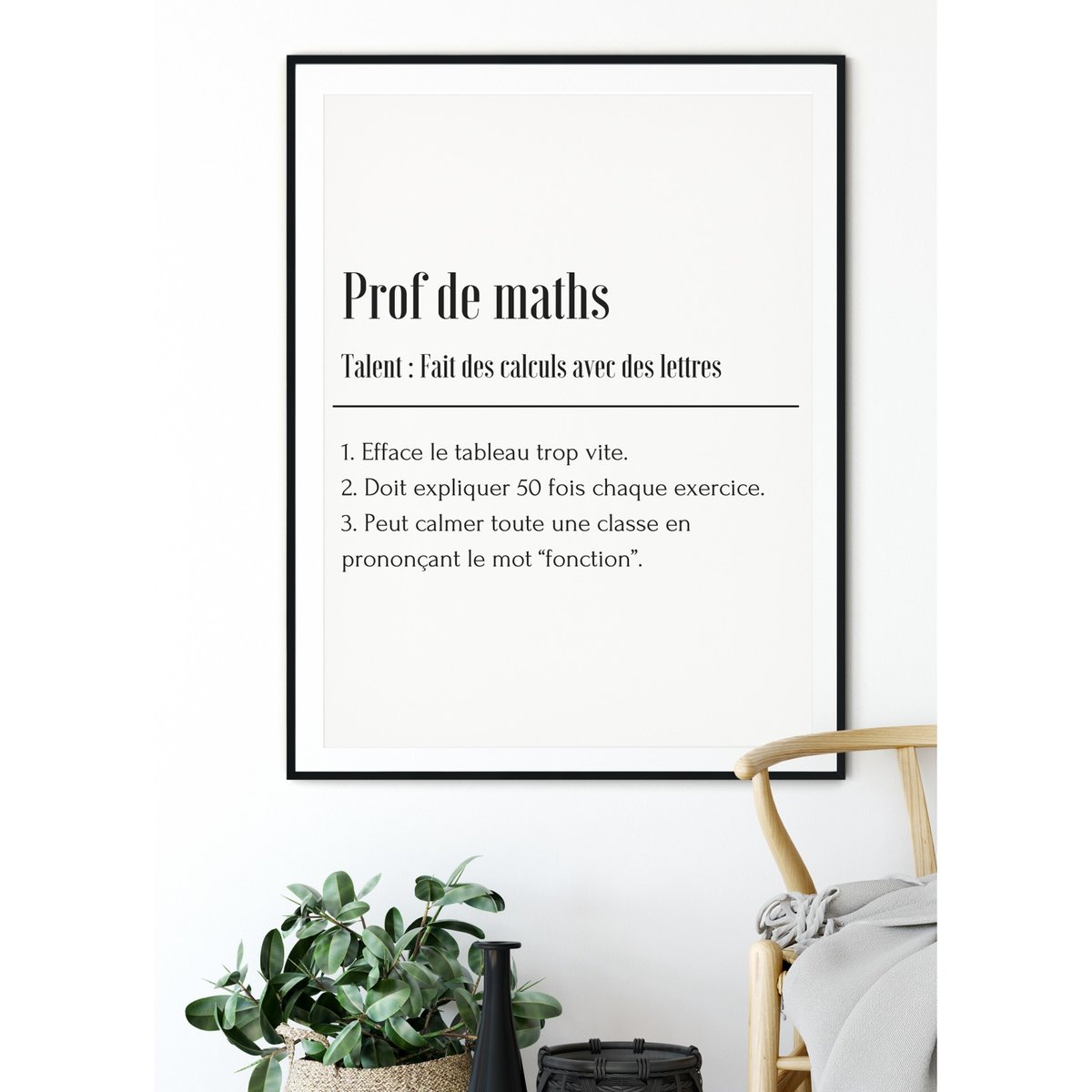 Affiche Définition Professeur de Maths blanc, L'AFFICHERIE