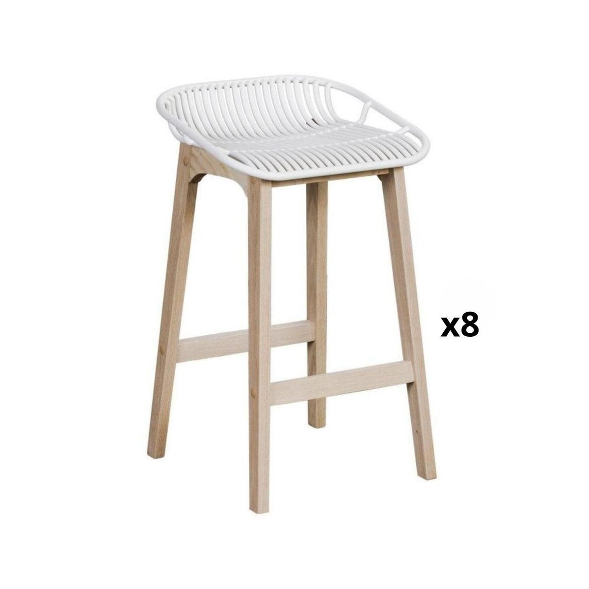 Lot de chaises d'îlot et bar en chêne et assise plastique 65cm MALMO | Lot de 8 blanc, MOB IN