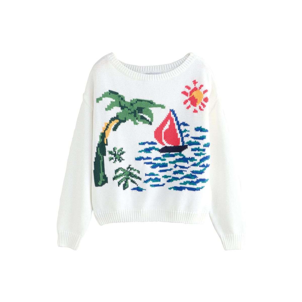 Pull en coton à imprimé paysage multicolore blanc, NEXT