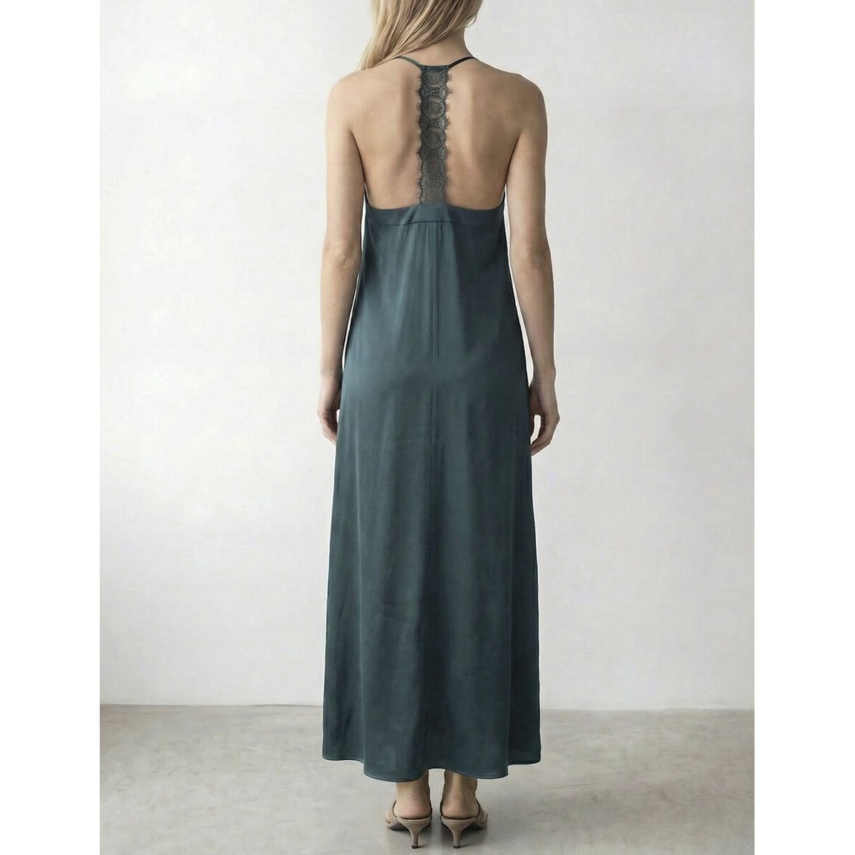 Langes Satin-Kleid petrol, VILA