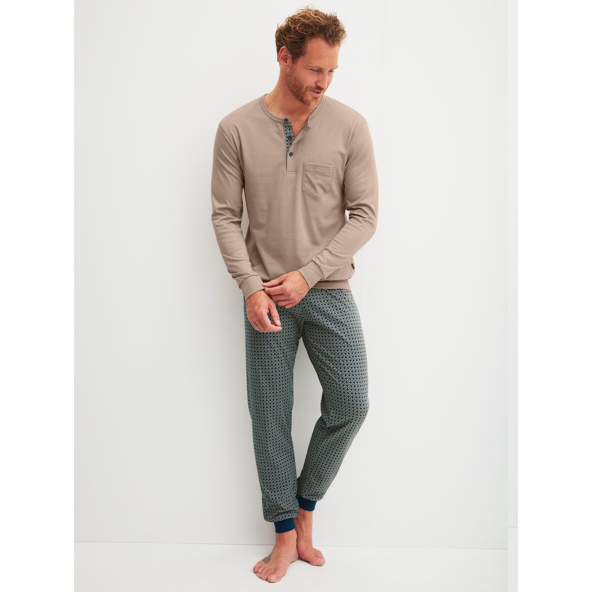 Pyjama avec bords élastiques manches longues Coton RELAX CHOICE sables chauds, CALIDA