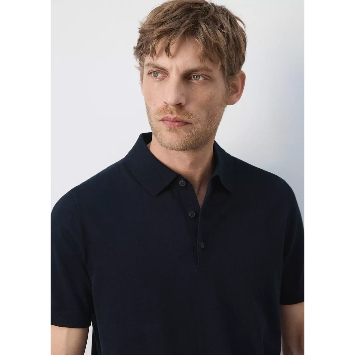 Polo 100 % coton maille fine bleu nuit, MANGO MAN