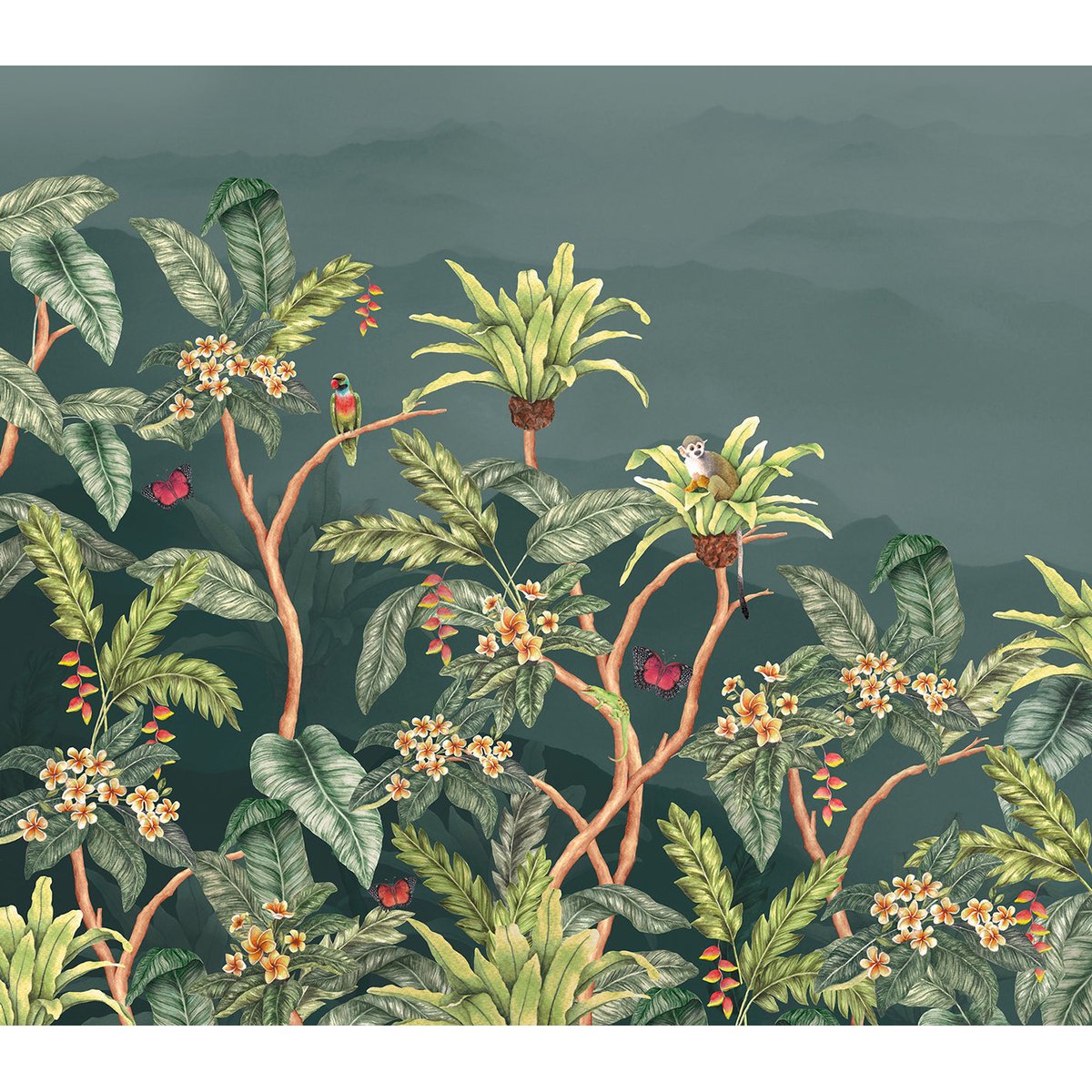 Papier peint panoramique Balade Tropicale - XL, intissé mat FSC 336 x 295 cm vert, LE PAPIERS DE NINON