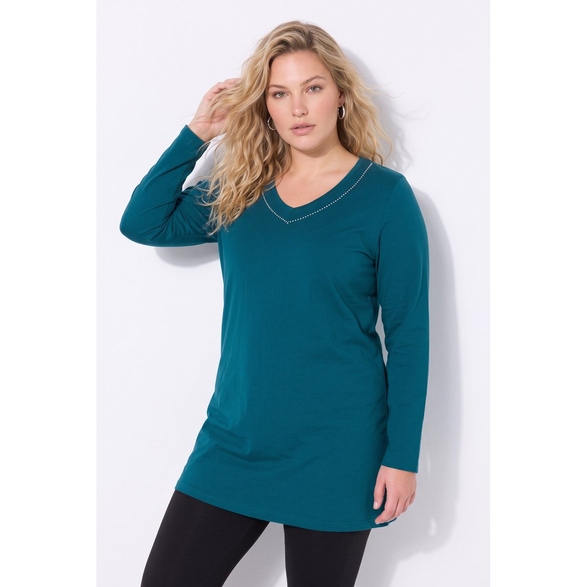 T-shirt avec strass fantaisie vert pétrole, ULLA POPKEN
