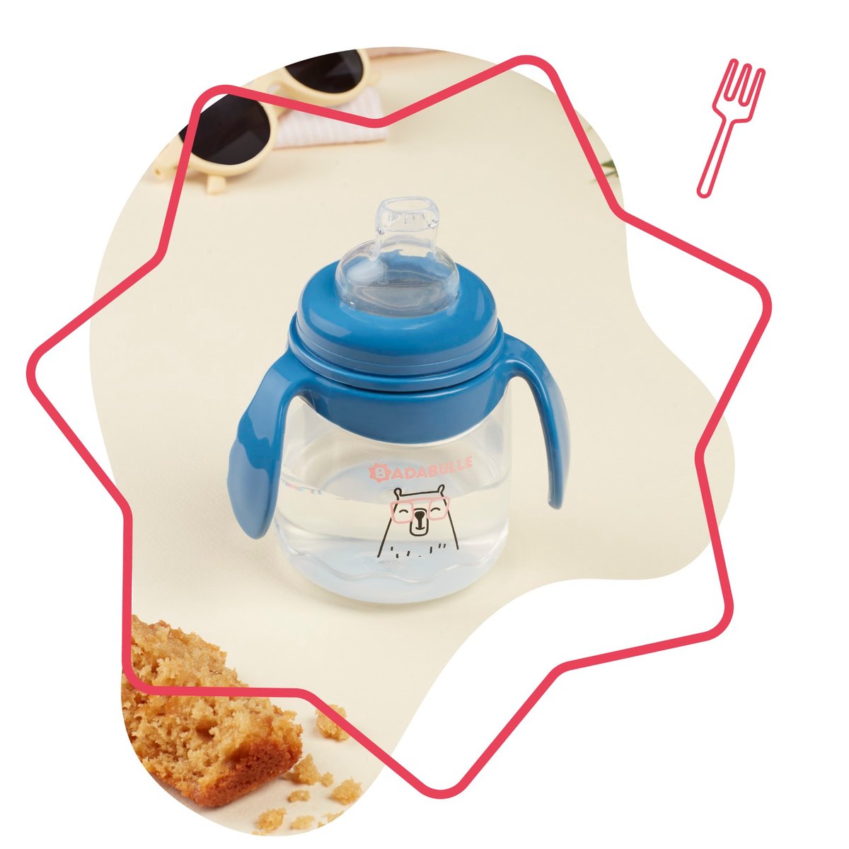 Tasse anti‑fuite bébé avec anses 180 ml bleu, BADABULLE
