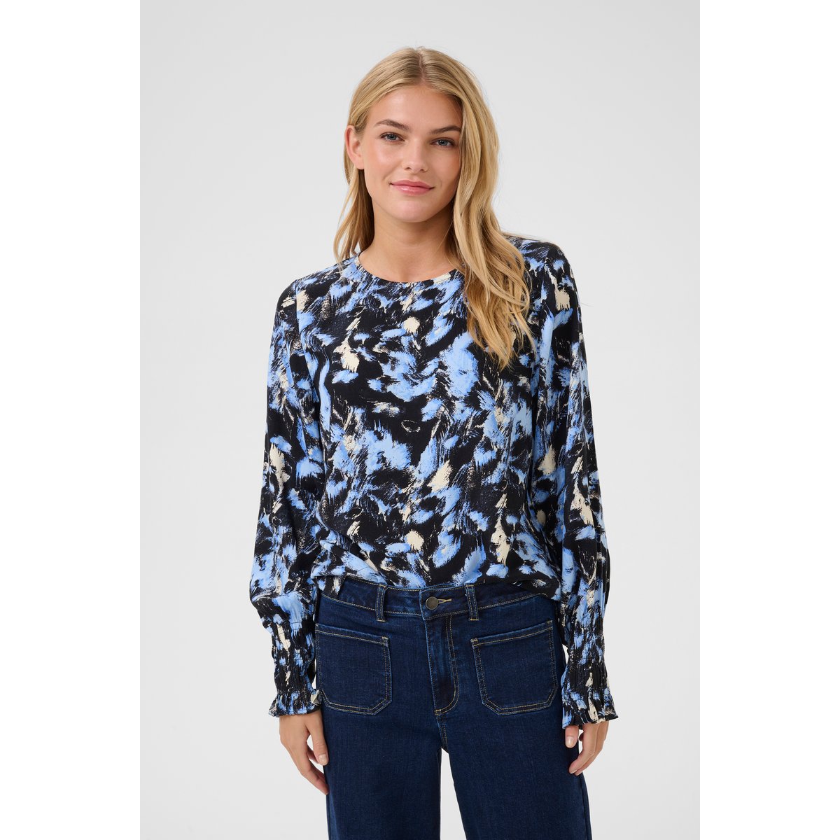 Blouse with long sleeve noir/bleu black/blue graphic strokes, KAFFE