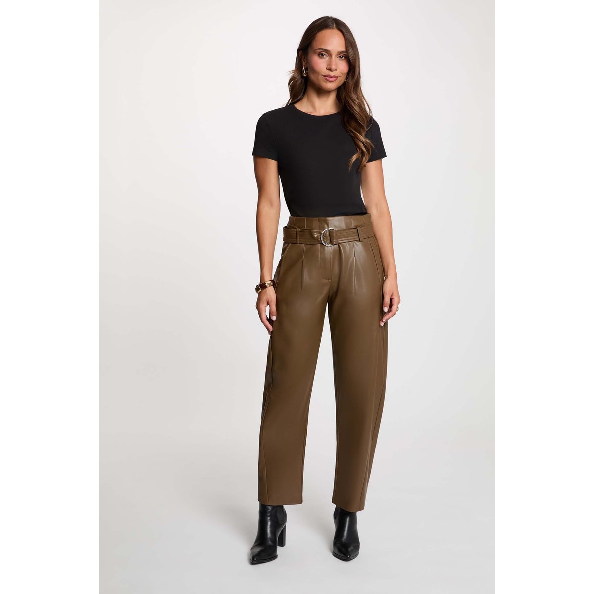 Pantalon large taille haute vert kaki, MORGAN