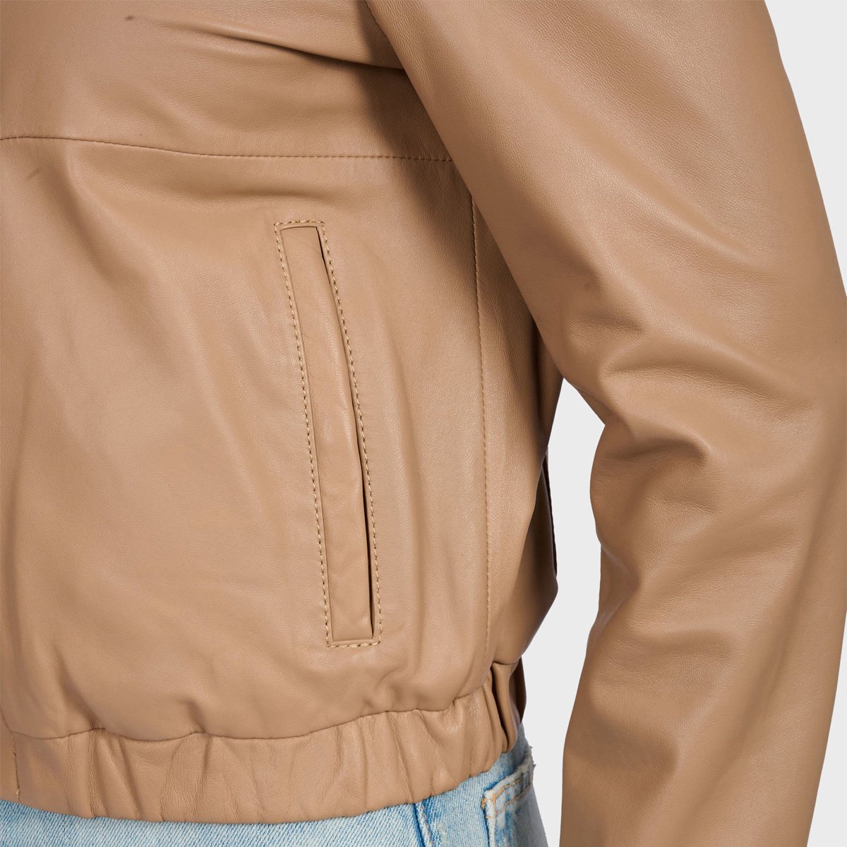 Veste en cuir à col chemise ODESSA noisette, OAKWOOD