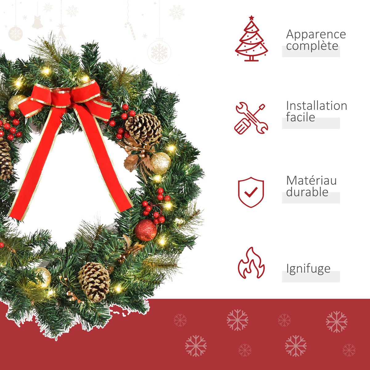 Couronne de Noël PVC Vert vert, HOMCOM