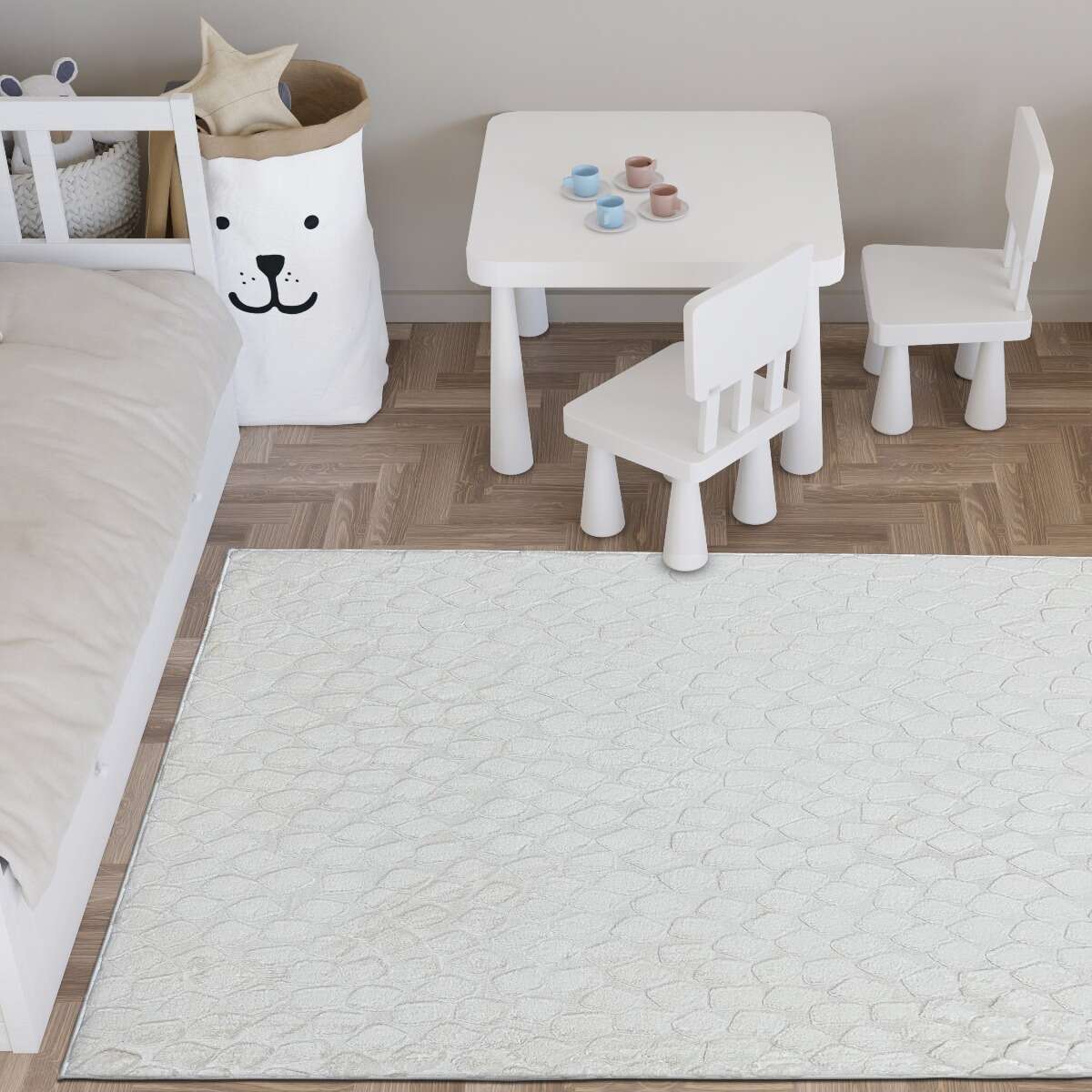 Tapis salon à relief extra-doux SEVENTY blanc, touch, THE DECO FACTORY
