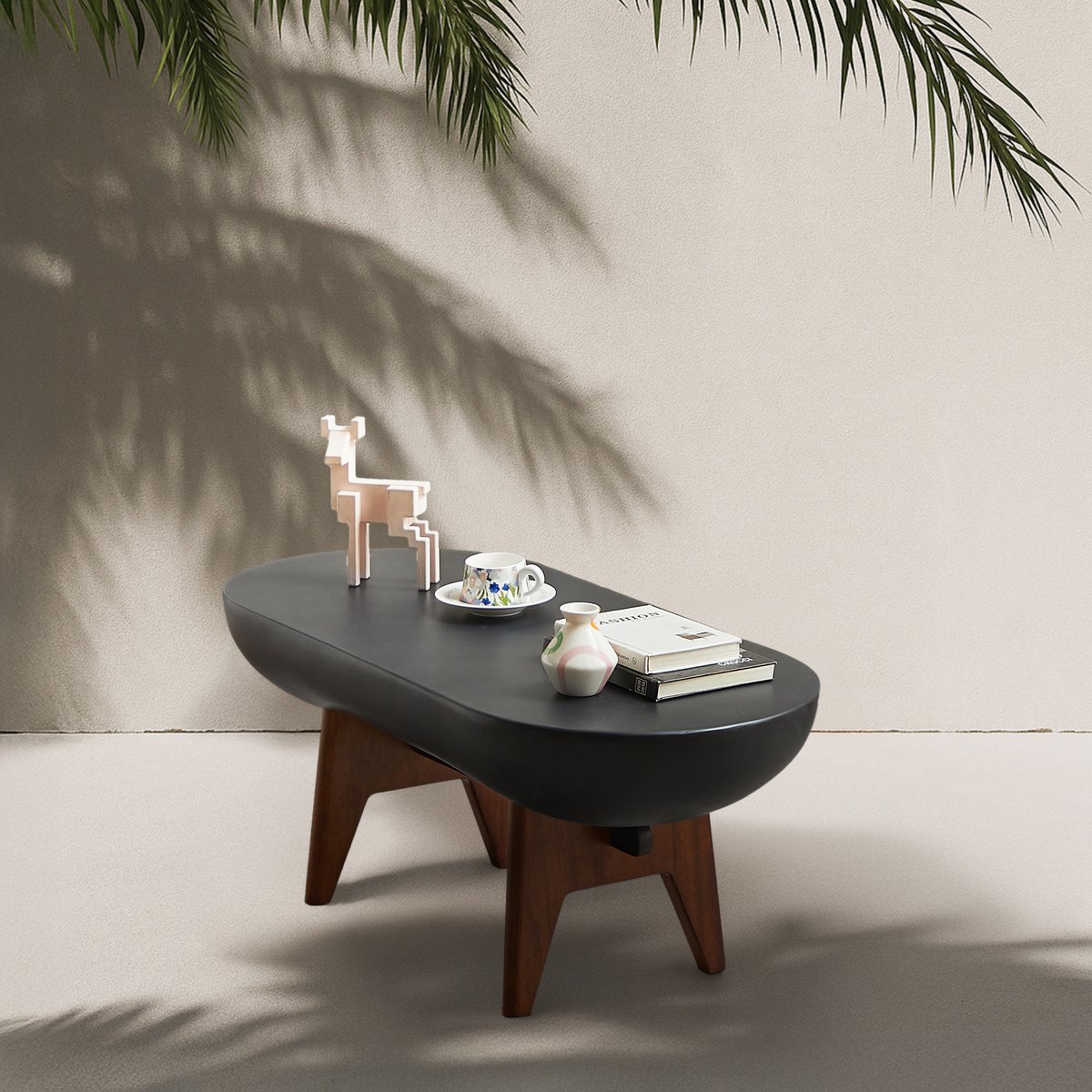Table basse ovale en magnésite, intérieur extérieur, PARNU noir, NORDLYS