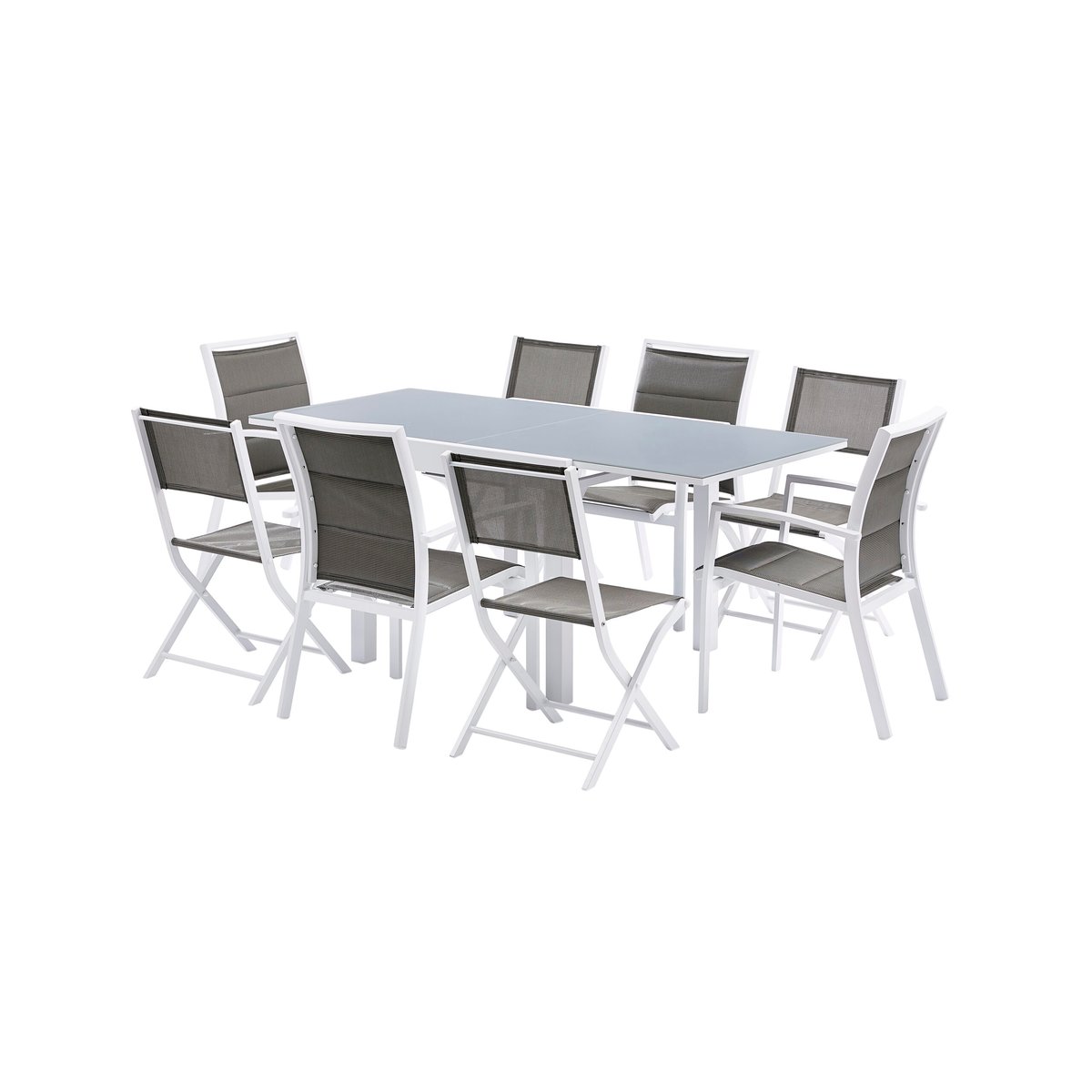 Ensemble en aluminium, 4fauteuils et 4 chaises MODULO blanc, WILSA GARDEN