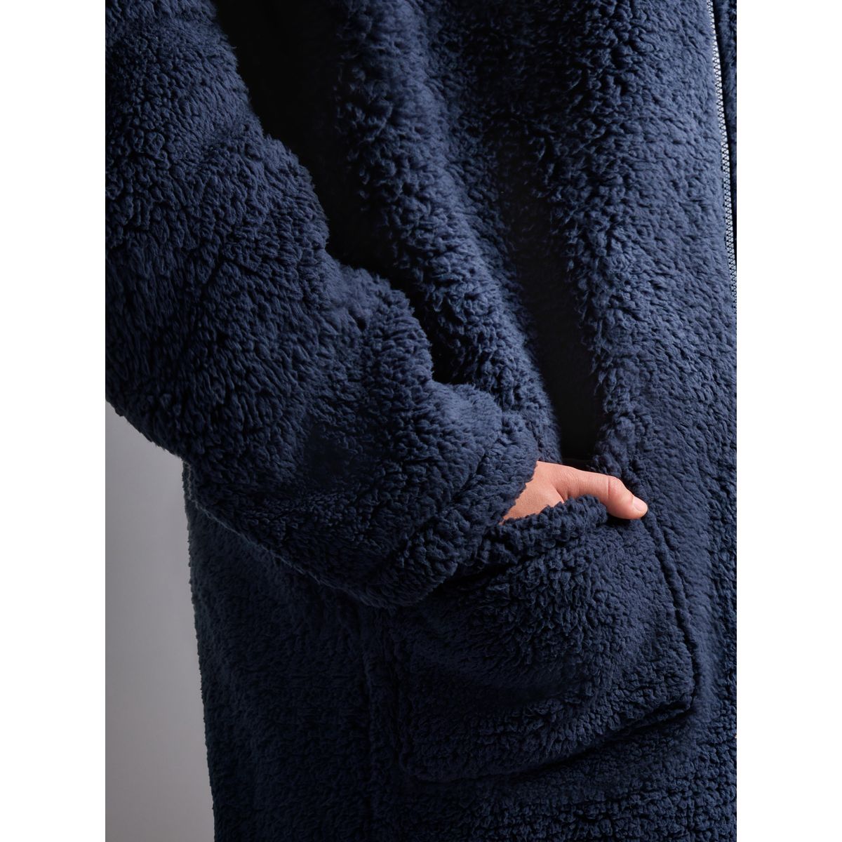 Robe de chambre zippé en peau lainée bleu marine, NEXT