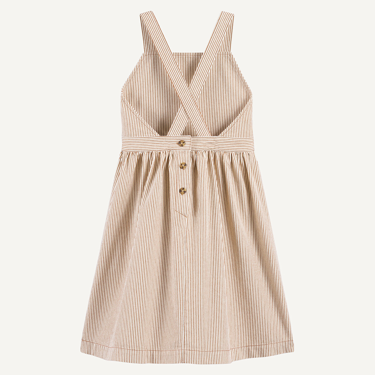 Robe droite rayée, avec bretelles, façon tablier rayé écru/marron, LA REDOUTE COLLECTIONS