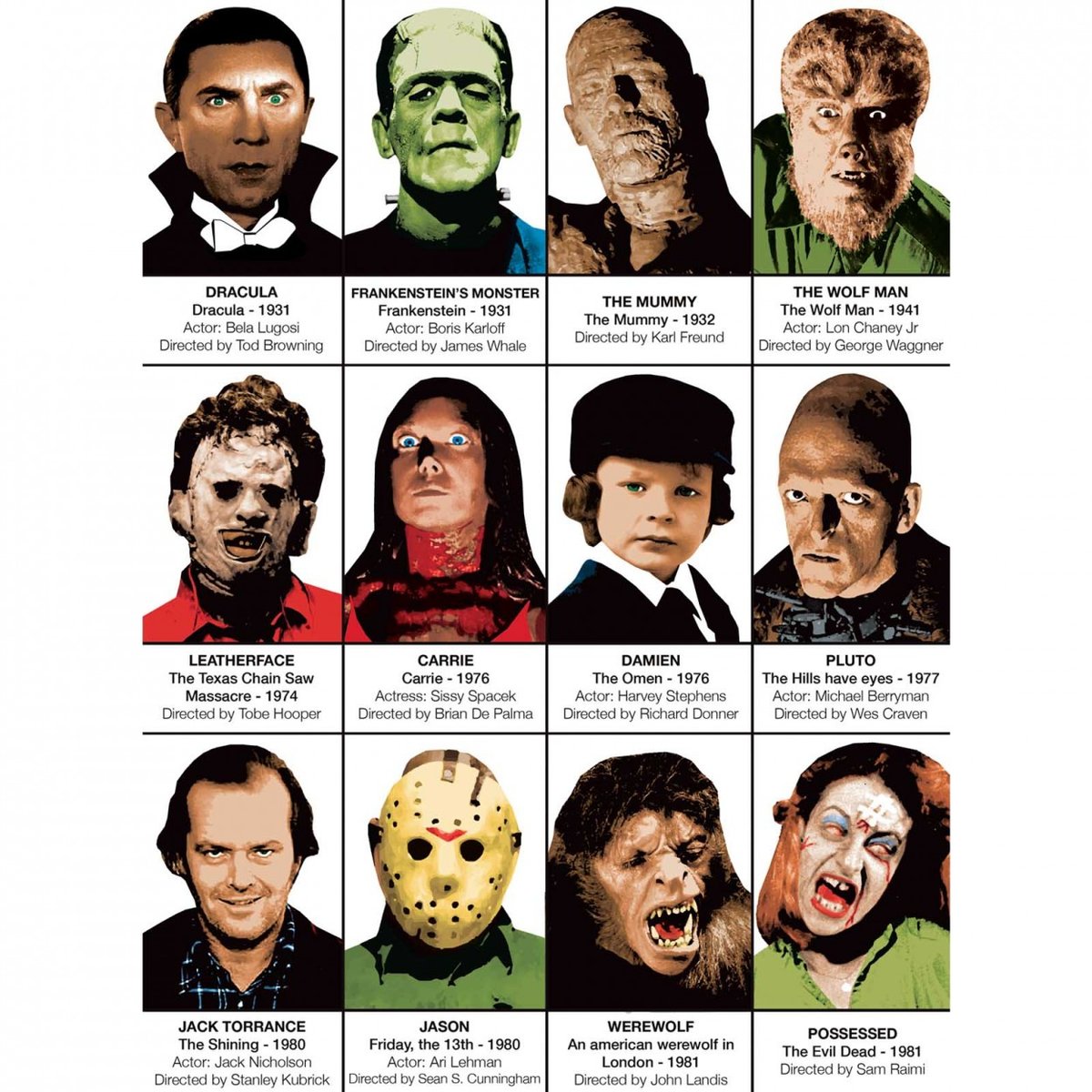 Affiche d'art - Iconic Horror movies Villains - Olivier Bourdereau affiche d'art, WALL EDITIONS