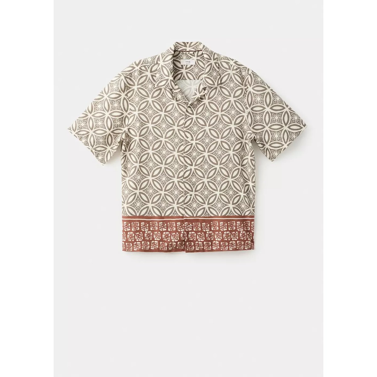 Chemise imprimée col bowling kaki, MANGO MAN
