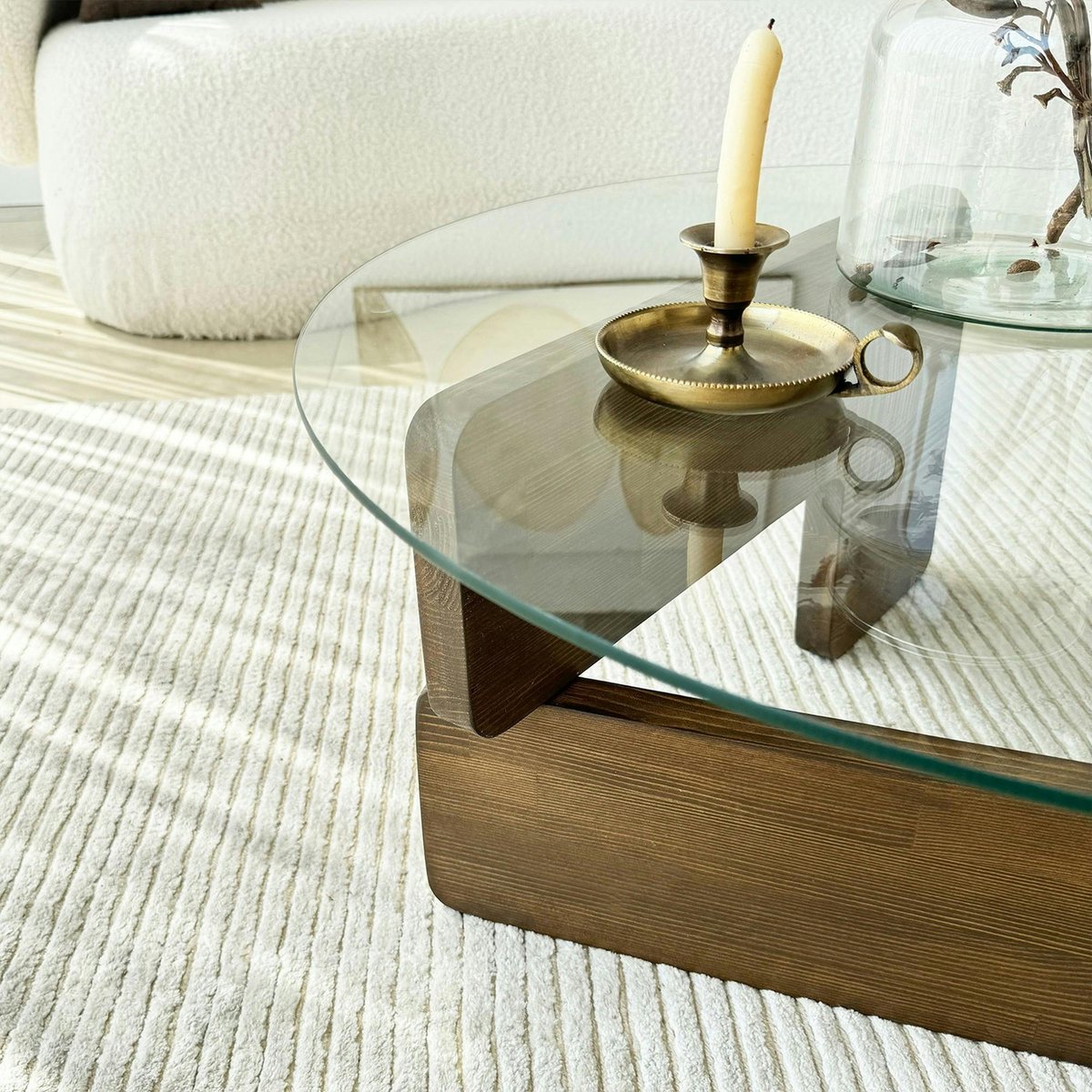 Table basse en verre - pied bois design ANZIO verre - pied brun, PIER IMPORT