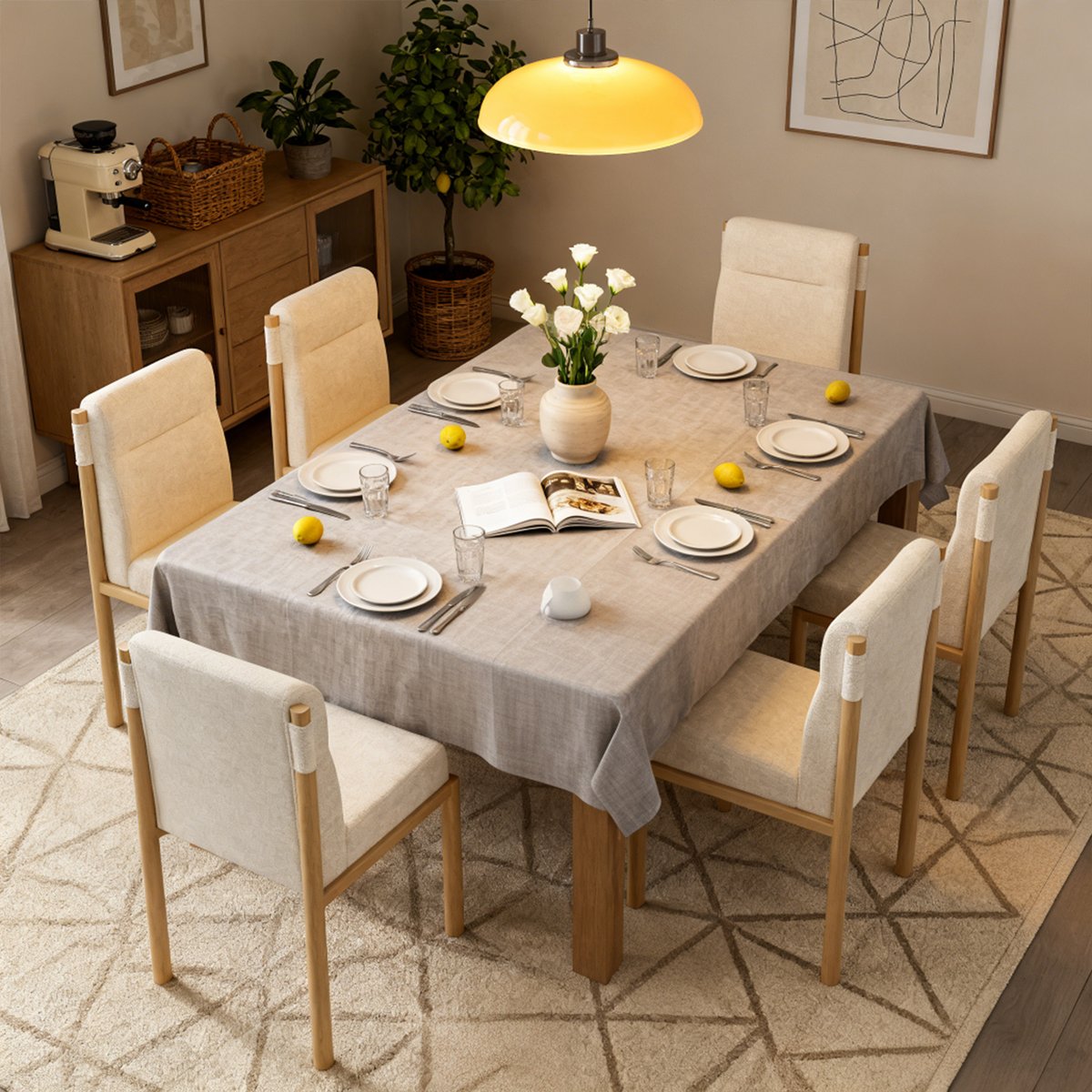 Lot de 6 chaises de salle à manger en bouclette avec pieds métal, DUORAU beige, MEUBLES COSY