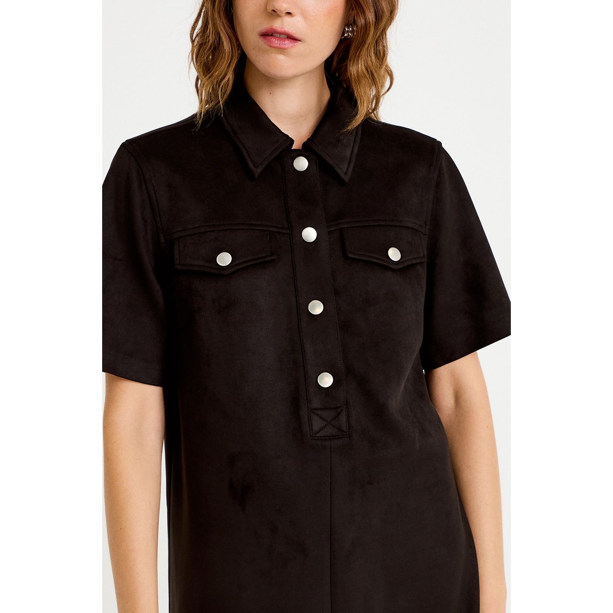 Robe droite 3/4 manches courtes daim noir, CACHE CACHE