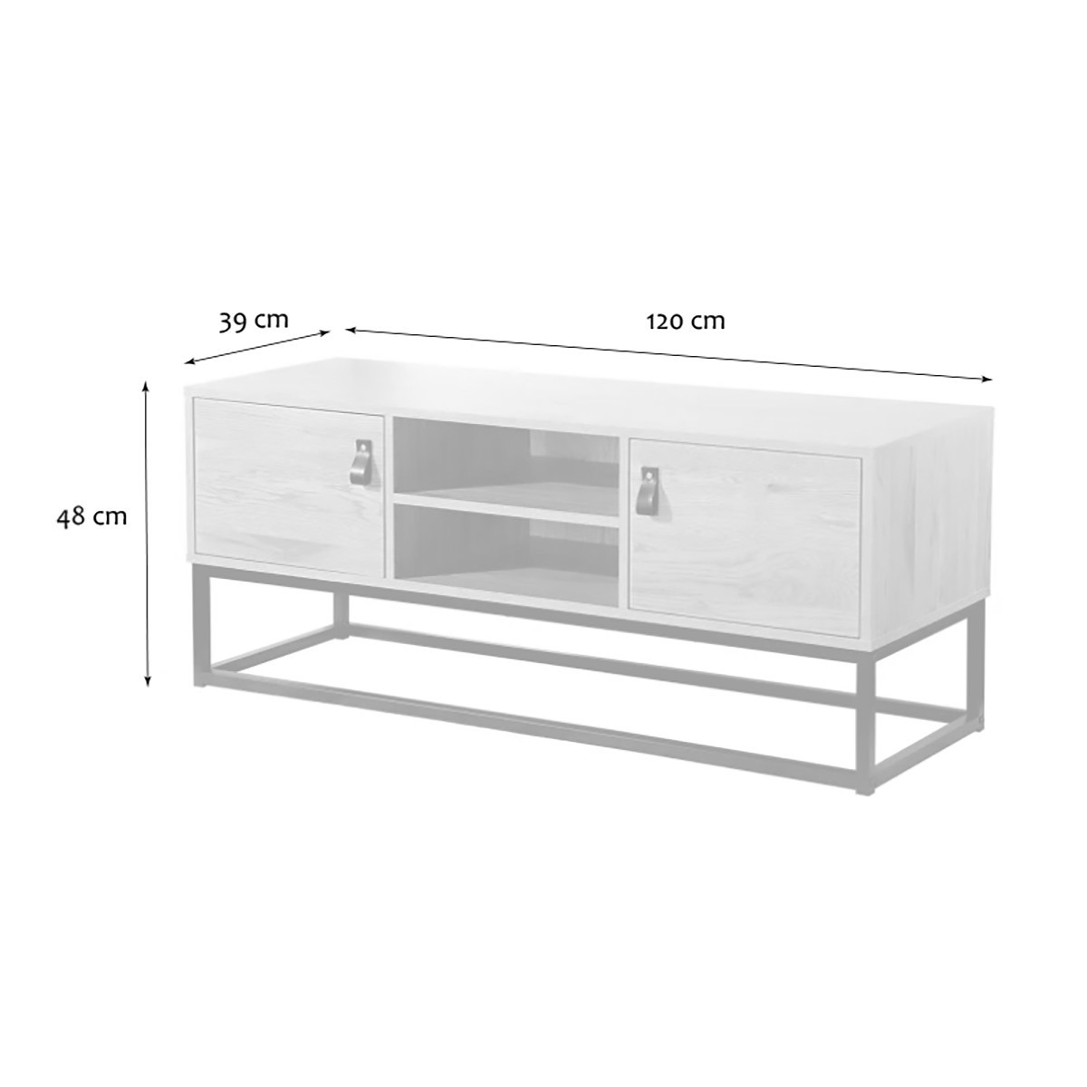 Meuble TV Décor Chêne 2 Portes 2 Niches L120 cm - JILL bois foncé, CALICOSY