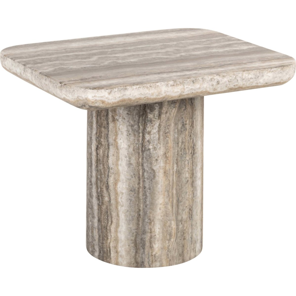 Table d'appoint carrée travertin, DENIZLY gris effet travertin naturel, RECOLLECTION
