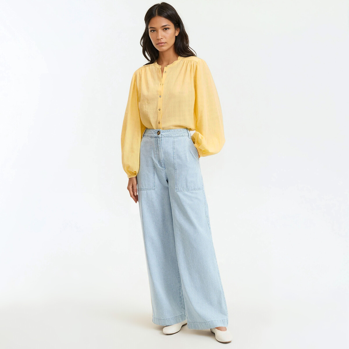 Chemise col mao, oversize, Signature LISE jaune pâle, LA REDOUTE COLLECTIONS