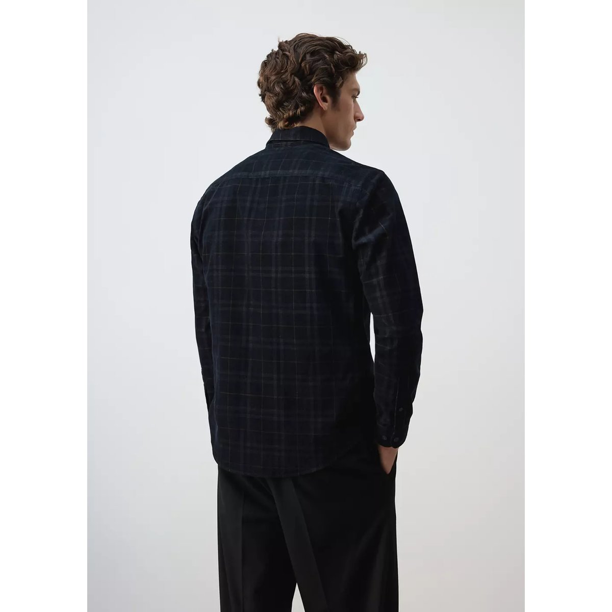 Chemise à carreaux regular fit en velours milleraies bleu marine foncé, MANGO MAN
