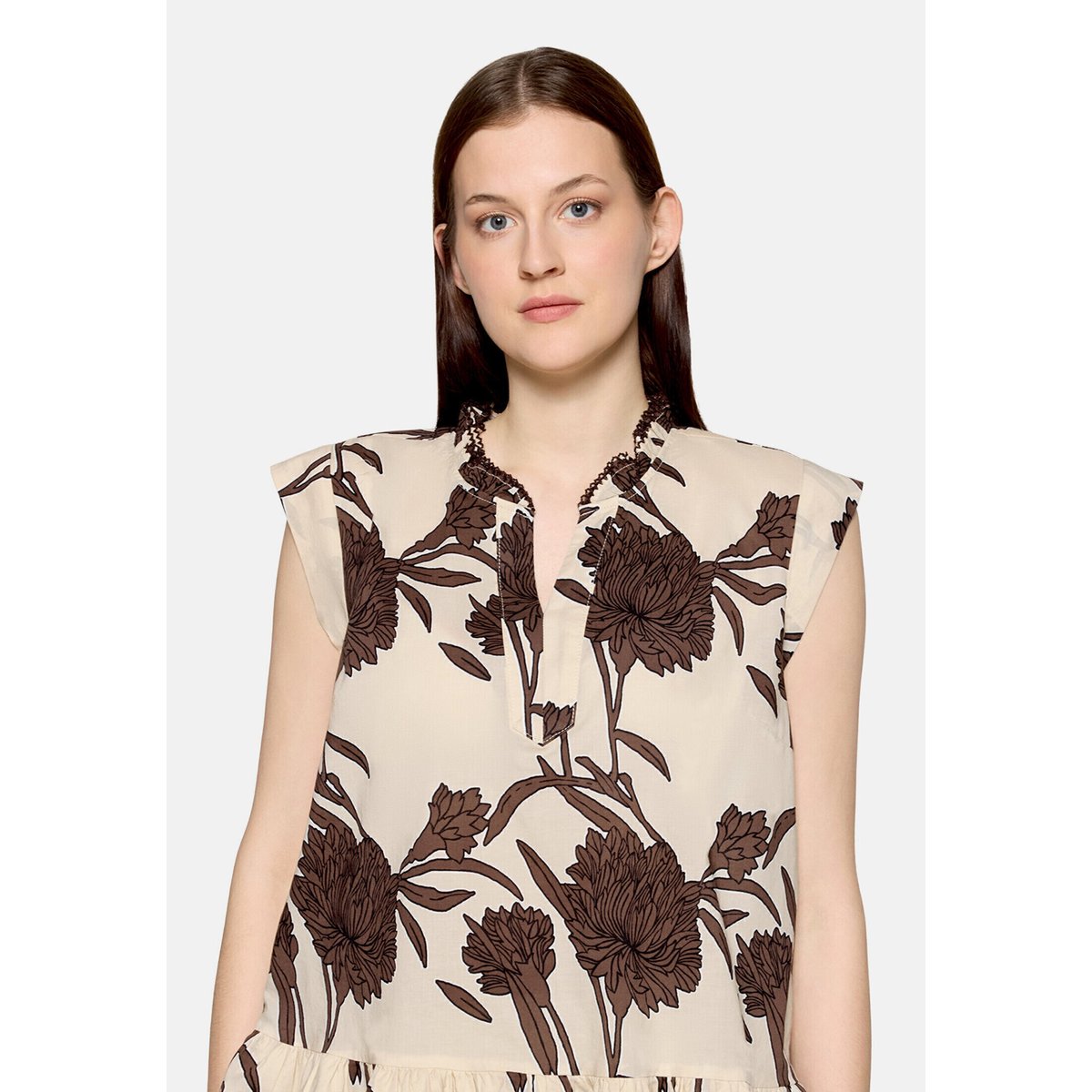 Blouse casual à fronce beige/marron, CARTOON