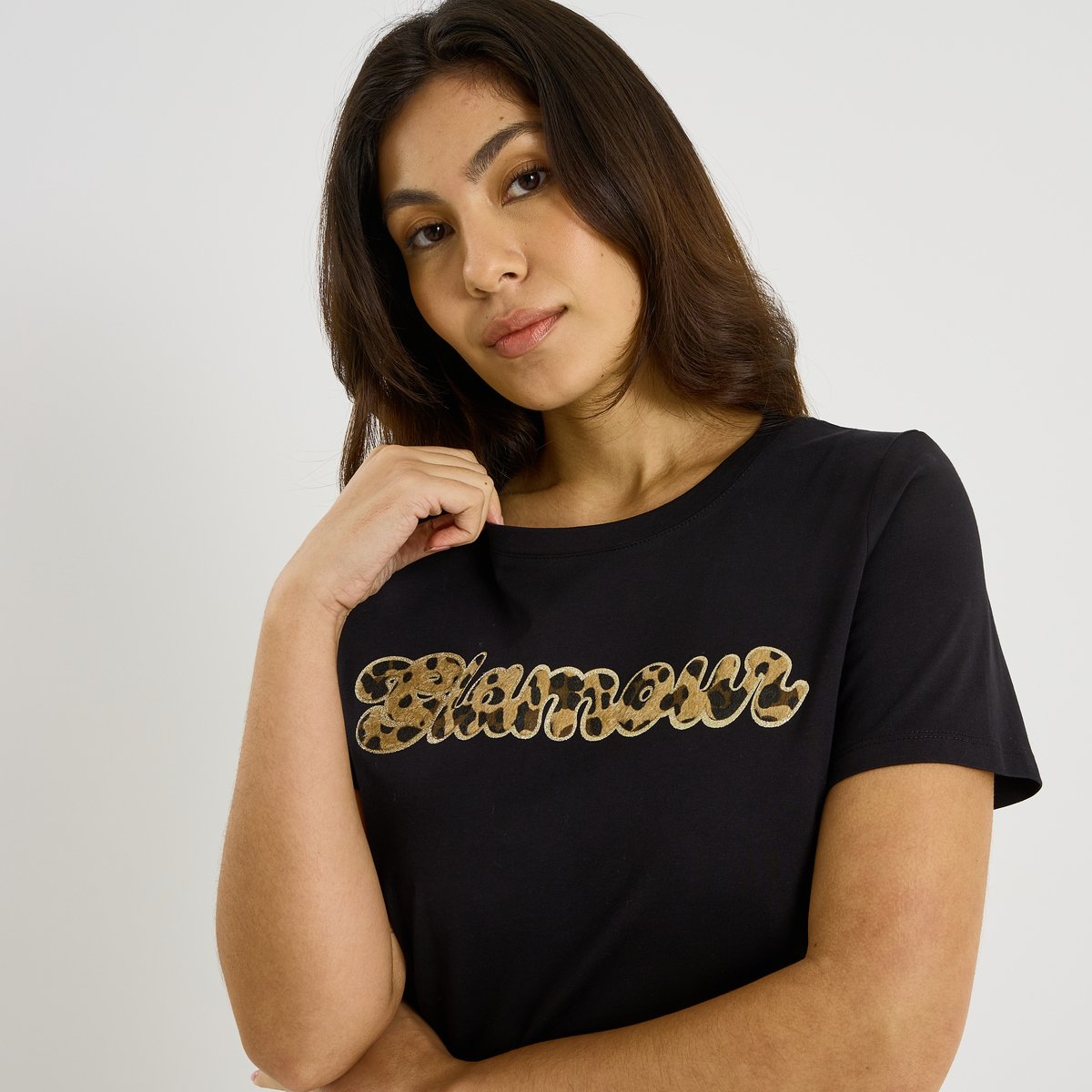 T-shirt message imprimé léopard noir, GRAIN DE MALICE