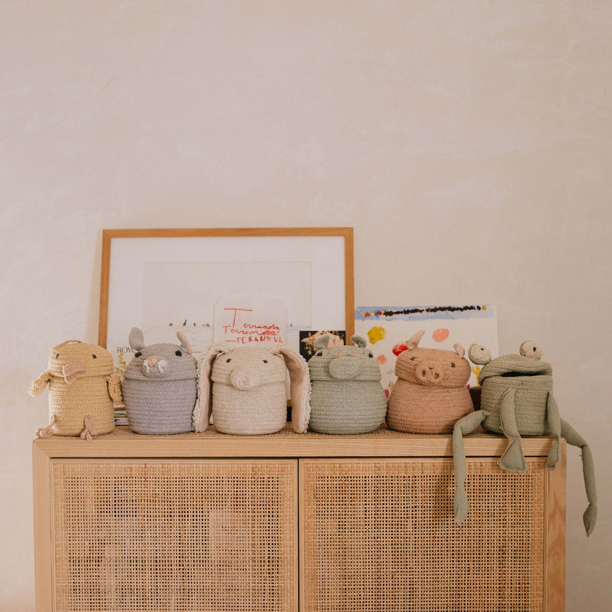 Panier Fred la Grenouille JARDIN FANTASTIQUE olive, naturel, gris foncé, LORENA CANALS