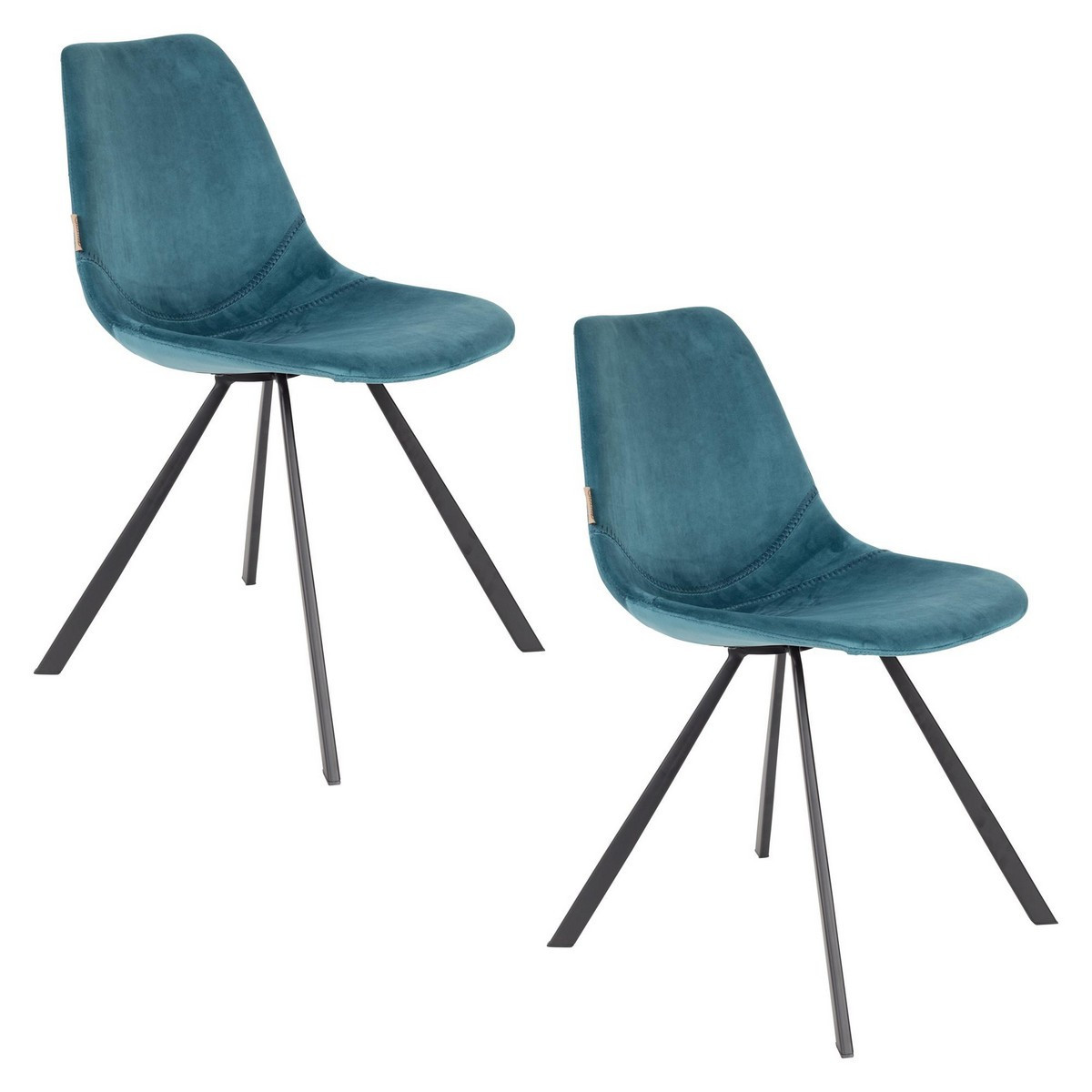 Lot de 2 chaises de repas en velours - FRANKY bleu, DUTCHBONE